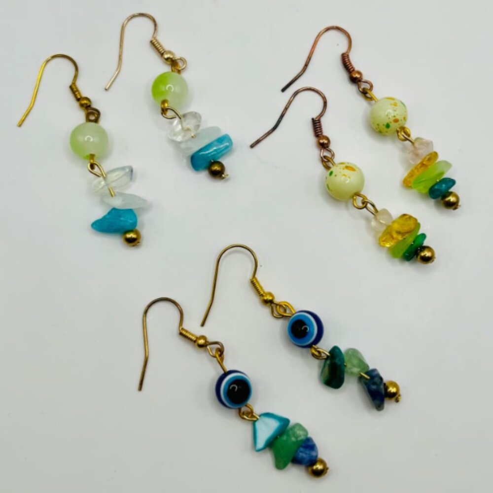 Set 8: 3pc Handmade Earring Set - #8 Boho Protection Crystal Trio